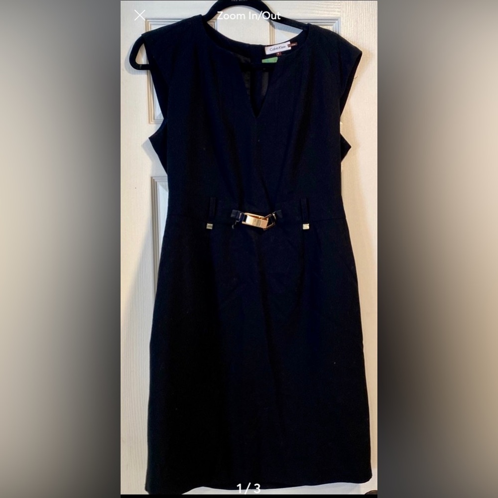 Calvin Klein A-Line Work Dress With Gold Accent Belt